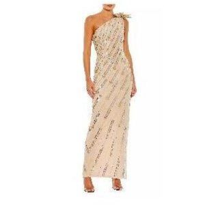 NEW! Mac Duggal Embellished One-Shoulder Column Gown, Gold